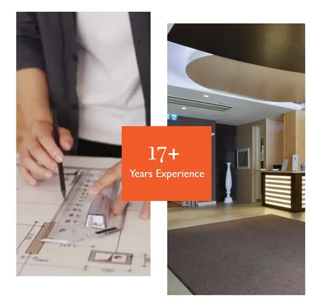 Architect drawing plans and modern interior